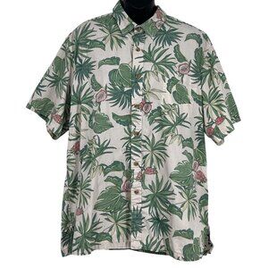 Cooke Street Honolulu Men Aloha Hawaiian Shirt Large L Green Dragon Fruit EUC